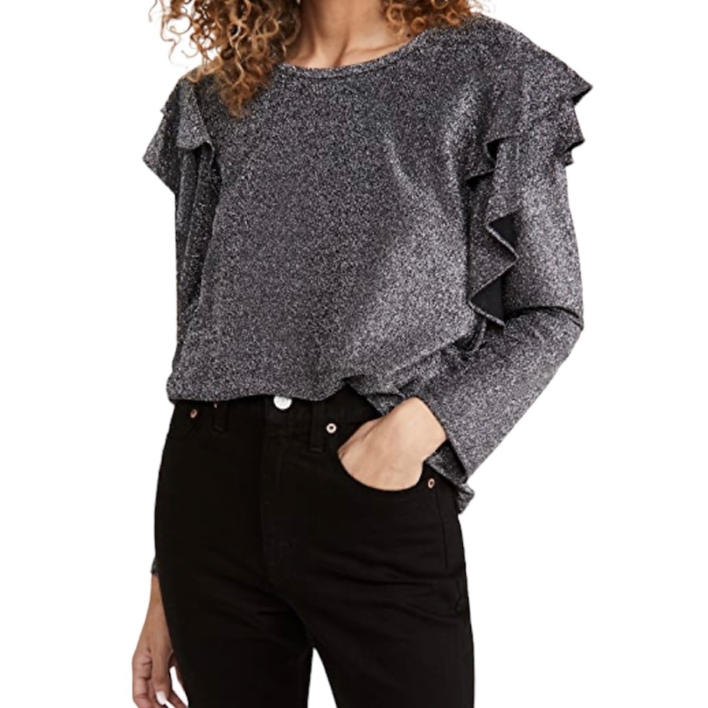 Ava & Viv Plus Size 1X Ruffled Shoulder 3/4 Sleeve Gray EUC